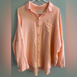 American Eagle Outfitters Light Coral Button-Down Shirt, M